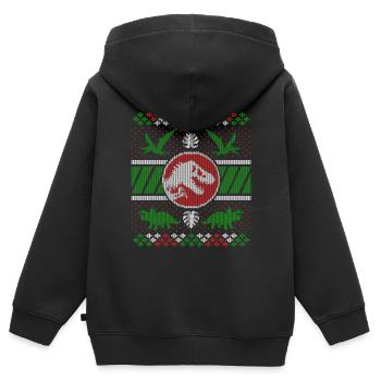 Jurassic World Weihnachts Design Mit T-Rex - Kinder Premium Organic Zip Hoodie - Schwarz - Hinten - AI Model Kid Male (0cm)