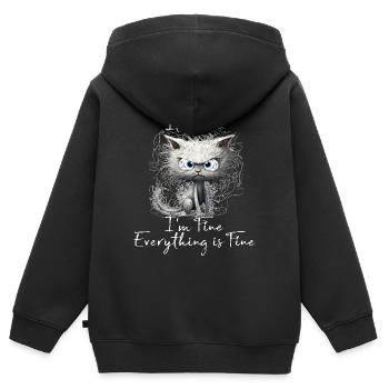 It's Fine I'm Fine Everything is Fine Cat Shirt - Kids Premium Organic Zip-up Hoodie - black - Back - AI Model Kid Male (0cm)