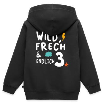 Kinder Wild, Frech & endlich 3, Kindergeburtstag - Kinder Premium Organic Zip Hoodie - Schwarz - Hinten - AI Model Kid Male (0cm)