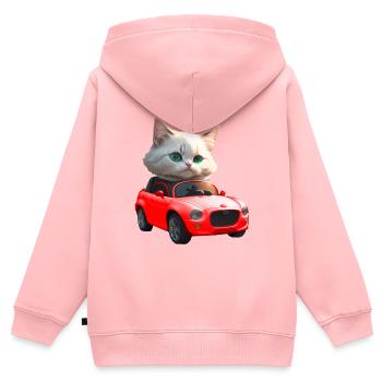 Cat conduit cabriolet - Sweat Premium à capuche zippé enfant bio - rose - Dos - AI Model Kid Female (0cm)