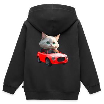 Katze fährt Cabrio - Kinder Premium Organic Zip Hoodie - Schwarz - Hinten - AI Model Kid Male (0cm)