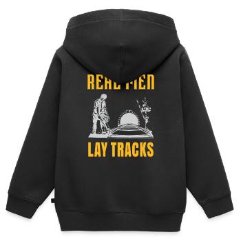 Echte Kerle verlegen Schienen - Kinder Premium Organic Zip Hoodie - Schwarz - Hinten - AI Model Kid Male (0cm)