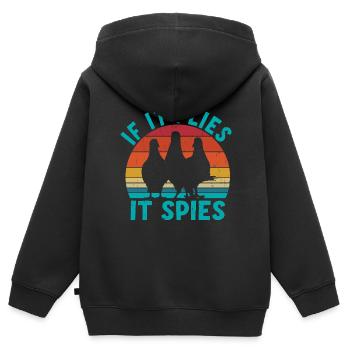 Quand il vole, il espionne - Sweat Premium à capuche zippé enfant bio - noir - Dos - AI Model Kid Male (0cm)