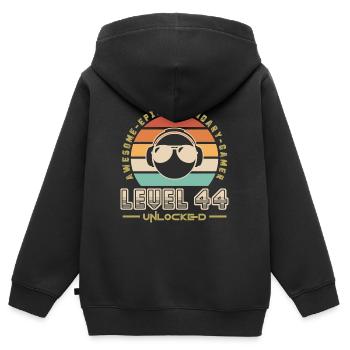 Stufe 44 - Kinder Premium Organic Zip Hoodie - Schwarz - Hinten - AI Model Kid Male (0cm)