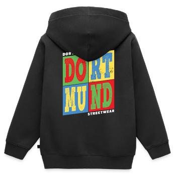 Dortmund Allemagne Ville colorée Skyline Accueil - Sweat Premium à capuche zippé enfant bio - noir - Dos - AI Model Kid Male (0cm)