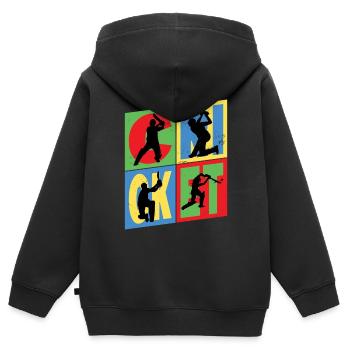 Cricket Cricketer Batsman Sport Vintage - Kids Premium Organic Zip-up Hoodie - black - Back - AI Model Kid Male (0cm)
