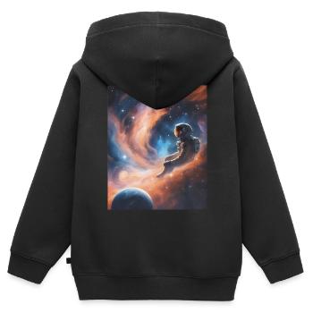 Un astronaute flotte dans l’espace - Sweat Premium à capuche zippé enfant bio - noir - Dos - AI Model Kid Male (0cm)