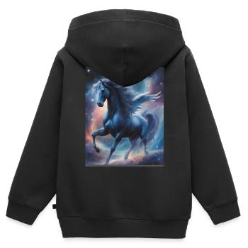 Pegasos (Pegasus) im Weltall - Weltenwanderer - Kinder Premium Organic Zip Hoodie - Schwarz - Hinten - AI Model Kid Male (0cm)