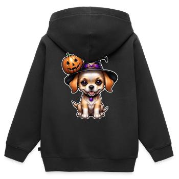 Halloween - chiot mignon avec citrouille - Sweat Premium à capuche zippé enfant bio - noir - Dos - AI Model Kid Male (0cm)