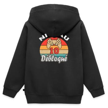 Anniversaire Enfant Gamer 10 ans - Sweat Premium à capuche zippé enfant bio - noir - Dos - AI Model Kid Male (0cm)