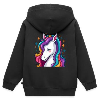 Licorne impertinente avec vagues arc-en-ciel - Sweat Premium à capuche zippé enfant bio - noir - Dos - AI Model Kid Male (0cm)