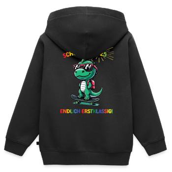 Cooler Dino Skateboarder Einschulung Geschenk 2025 - Kinder Premium Organic Zip Hoodie - Schwarz - Hinten - AI Model Kid Male (0cm)