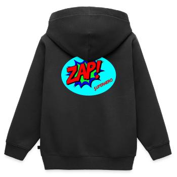 Super-héros (Super-héros) - Sweat Premium à capuche zippé enfant bio - noir - Dos - AI Model Kid Male (0cm)