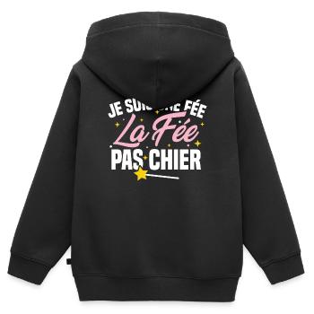Je suis une fée la fée pas chier - Sweat Premium à capuche zippé enfant bio - noir - Dos - AI Model Kid Male (0cm)