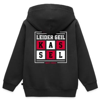 Kassel - Kinder Premium Organic Zip Hoodie - Schwarz - Hinten - AI Model Kid Male (0cm)