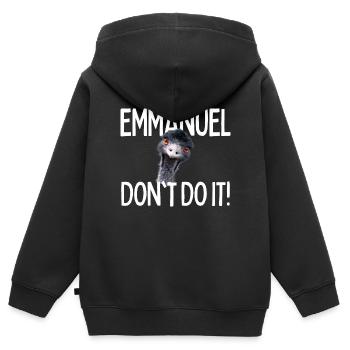 Emmanuel, ne le fais pas ! Emu Drôle Viral Hit - Sweat Premium à capuche zippé enfant bio - noir - Dos - AI Model Kid Male (0cm)