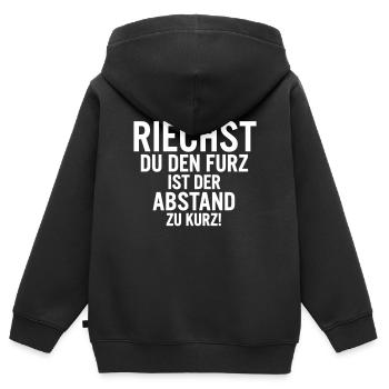 Riechst du den furz ist der Abstand zu kurz! - Kinder Premium Organic Zip Hoodie - Schwarz - Hinten - AI Model Kid Male (0cm)