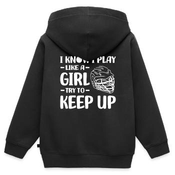 Lacrosse Spieler - Kinder Premium Organic Zip Hoodie - Schwarz - Hinten - AI Model Kid Male (0cm)
