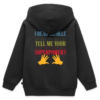 Je peux lire le braille Déficience visuelle - Sweat Premium à capuche zippé enfant bio - noir - Dos - AI Model Kid Male (0cm)
