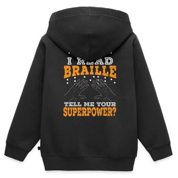 Je peux lire le braille Déficience visuelle - Sweat Premium à capuche zippé enfant bio - noir - Dos - AI Model Kid Male (0cm)