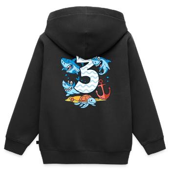 3. Geburtstag Haie Hai Haifisch Junge 3 Jahre alt - Kinder Premium Organic Zip Hoodie - Schwarz - Hinten - AI Model Kid Male (0cm)
