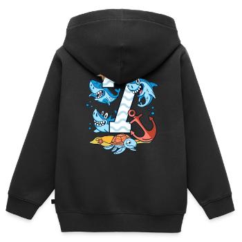 7ème anniversaire Shark Shark Shark Boy 7 ans - Sweat Premium à capuche zippé enfant bio - noir - Dos - AI Model Kid Male (0cm)