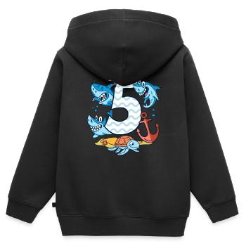 5. Geburtstag Haie Hai Haifisch Junge 5 Jahre alt - Kinder Premium Organic Zip Hoodie - Schwarz - Hinten - AI Model Kid Male (0cm)