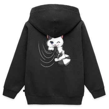 Rideau Mignon Gueule de Bois Joue Couverture Chat Propriétaire - Sweat Premium à capuche zippé enfant bio - noir - Dos - AI Model Kid Male (0cm)