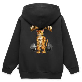 Kater trainiert Gewichtheben Muskelkater Lustig - Kinder Premium Organic Zip Hoodie - Schwarz - Hinten - AI Model Kid Male (0cm)