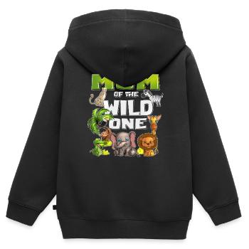 Motif animal Safari Mama de l’un Wild Kids B-Day - Sweat Premium à capuche zippé enfant bio - noir - Dos - AI Model Kid Male (0cm)
