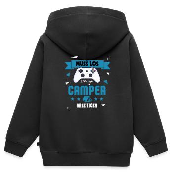 Gaming Camper | lustiges Gamer Zocker Geschenk - Kinder Premium Organic Zip Hoodie - Schwarz - Hinten - AI Model Kid Male (0cm)