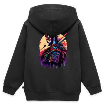 illustration Samurai Warrior Japon - Sweat Premium à capuche zippé enfant bio - noir - Dos - AI Model Kid Male (0cm)