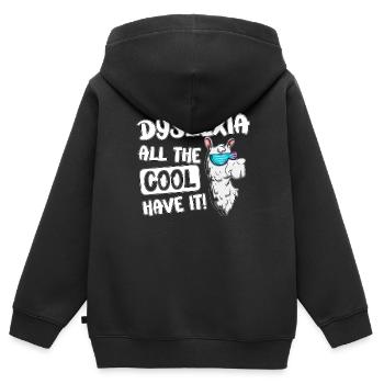 Apprendre à écrire Dyslexie Lama Alpaga - Sweat Premium à capuche zippé enfant bio - noir - Dos - AI Model Kid Male (0cm)
