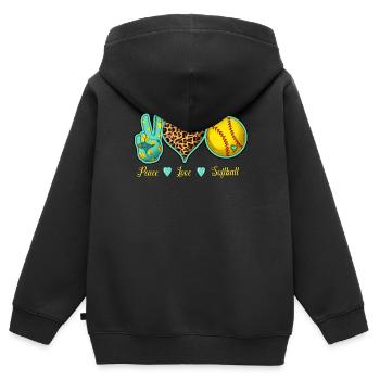 Liebe für Softball, Frieden Liebe Softball Graphik - Kinder Premium Organic Zip Hoodie - Schwarz - Hinten - AI Model Kid Male (0cm)