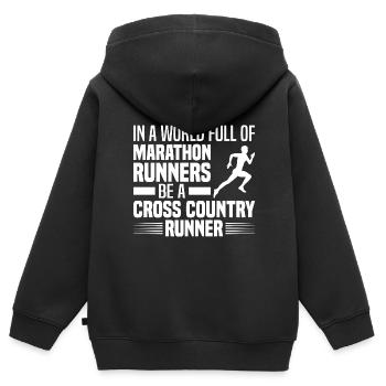 Crosslauf | Cross Country Läufer Berglauf Geschenk - Kinder Premium Organic Zip Hoodie - Schwarz - Hinten - AI Model Kid Male (0cm)