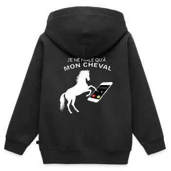 Cheval Humour Idée Cadeau Equitation - Sweat Premium à capuche zippé enfant bio - noir - Dos - AI Model Kid Male (0cm)