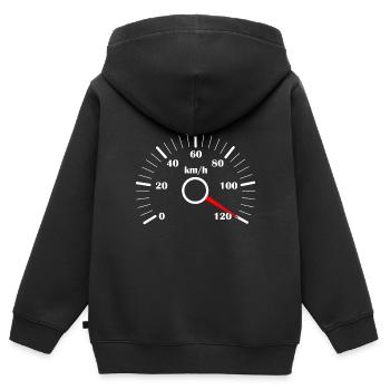 Affichage du compteur de vitesse motif 120 km / h - Sweat Premium à capuche zippé enfant bio - noir - Dos - AI Model Kid Male (0cm)