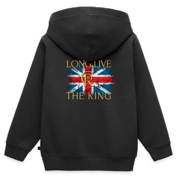 Couronnement du roi britannique Charles Angleterre Drapeau - Sweat Premium à capuche zippé enfant bio - noir - Dos - AI Model Kid Male (0cm)