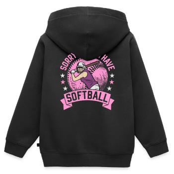 Tut mir leid, ich kann nicht Softball haben - Kinder Premium Organic Zip Hoodie - Schwarz - Hinten - AI Model Kid Male (0cm)