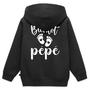 Bientôt pépé - Sweat Premium à capuche zippé enfant bio - noir - Dos - AI Model Kid Male (0cm)