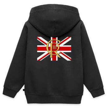 Couronnement du roi britannique Charles Angleterre Drapeau - Sweat Premium à capuche zippé enfant bio - noir - Dos - AI Model Kid Male (0cm)