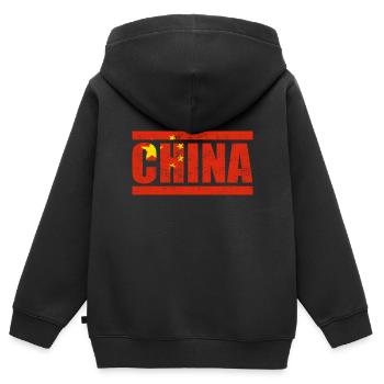 Chine - Sweat Premium à capuche zippé enfant bio - noir - Dos - AI Model Kid Male (0cm)