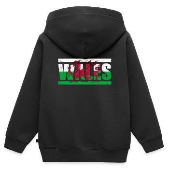 Wales - Kinder Premium Organic Zip Hoodie - Schwarz - Hinten - AI Model Kid Male (0cm)