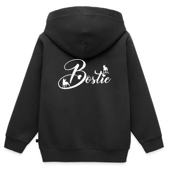 Bostie Boston Terrier avec police décorative - Sweat Premium à capuche zippé enfant bio - noir - Dos - AI Model Kid Male (0cm)