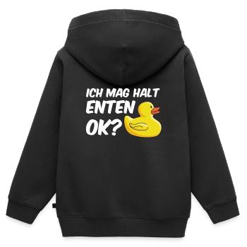 Ich mag halt Enten Ok? Ente Wasservogel - Kinder Premium Organic Zip Hoodie - Schwarz - Hinten - AI Model Kid Male (0cm)