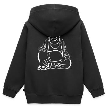 Fetter Buddha - Kinder Premium Organic Zip Hoodie - Schwarz - Hinten - AI Model Kid Male (0cm)