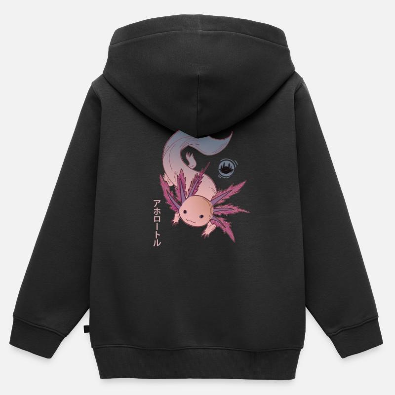 axolotl Pet Gift Ambystoma mexicanum - Sweat Premium à capuche zippé enfant bio - noir