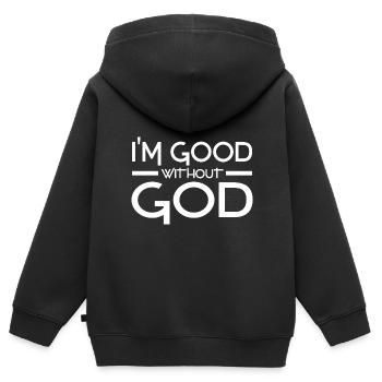 Proverbes de l’athéisme - Sweat Premium à capuche zippé enfant bio - noir - Dos - AI Model Kid Male (0cm)