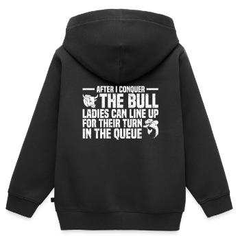 Rodeo Clown - Kinder Premium Organic Zip Hoodie - Schwarz - Hinten - AI Model Kid Male (0cm)