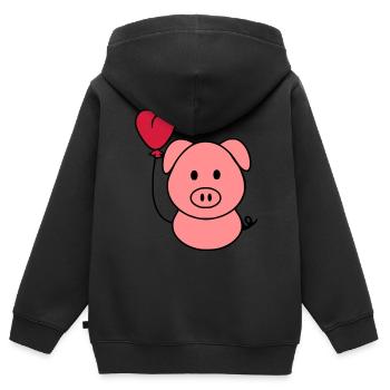 Porcs avec le ballon de coeur - Sweat Premium à capuche zippé enfant bio - noir - Dos - AI Model Kid Male (0cm)